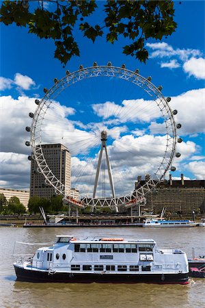 Tour Boat on Thames River with London Eye, London, England, United Kingdom Stock Photo - Rights-Managed, Code: 700-08146124