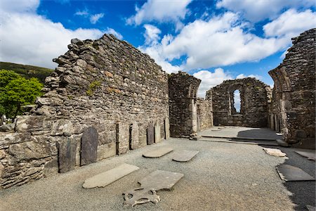 dry stone wall - Ruins of the old abbey, Glendalough, monastic settlement, Wicklow, Ireland Stock Photo - Rights-Managed, Code: 700-08146314