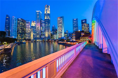 southeast asian (places and things) - Elgin Bridge over Singapore River with Skyline at Dusk, Central Region, Singapore Stock Photo - Rights-Managed, Code: 700-08167187