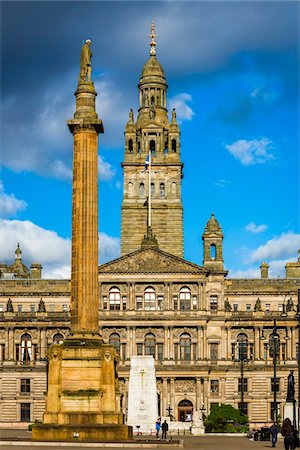 famous - Sir Walter Scott Column and Glasgow City Chambers, George Square, Glasgow, Scotland, United Kingdom Stock Photo - Rights-Managed, Code: 700-08167193