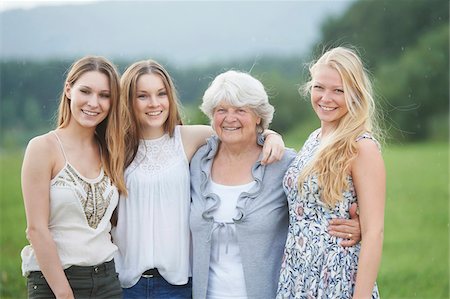 dresses for old ladies - Portrait of Grandmother with Granddaughters Outdoors, Bavaria, Germany Stock Photo - Rights-Managed, Code: 700-08209751