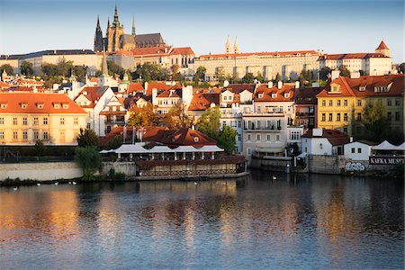 riverfront - Harbor scene with St Vitus Cathedral in background at sunset, Prague, Czech Republic Stock Photo - Rights-Managed, Code: 700-08232185