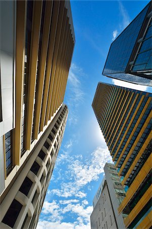 simsearch:640-01355660,k - View between Skyscrapers to sky,Santos Place on right, Brisbane, Queensland, Australia Stock Photo - Rights-Managed, Code: 700-08274374