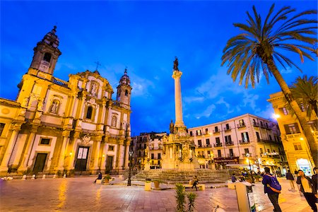 Piazza San Domenico and the Chruch of San Domenico and Cloister (Chiesa di San Domenico e Chiostro) at night in historic city of Palermo in Sicily, Italy Stock Photo - Rights-Managed, Code: 700-08701938