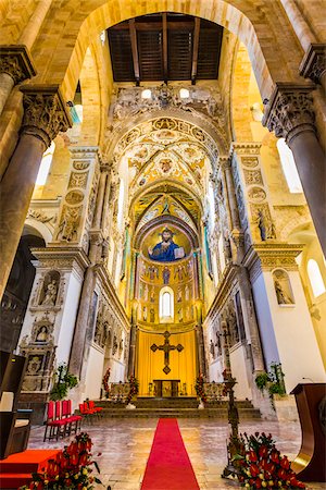 duomo italy interior - Architectural Interior of Cefalu Cathedral in Cefalu, Sicily, Italy Stock Photo - Rights-Managed, Code: 700-08713434