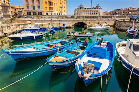 Traditional Fishing Boats Moored in Harbour, Ortygia, Syracuse, Sicily, Italy Stock Photo - Rights-Managed, Code: 700-08723271