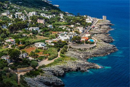 province of lecce - Scenic overview of the coast and the medieval and modern town of Castro in Puglia, Italy Stock Photo - Rights-Managed, Code: 700-08739615