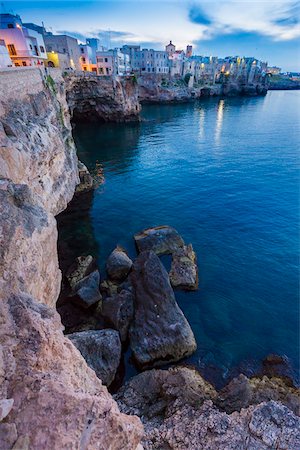 Coastal View of Polignano a Mare at Dusk, Puglia, Italy Stock Photo - Rights-Managed, Code: 700-08739686