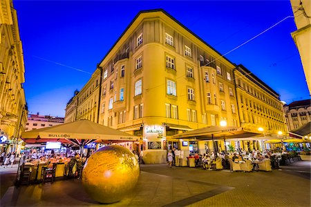 evening restaurant - Prizemljeno Sunce (or The Grounded Sun) at Dusk in Zagreb, Croatia Stock Photo - Rights-Managed, Code: 700-08765306