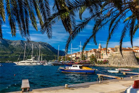 feuille de palmier - Boats Docked at Korcula, Dalmatia, Croatia Photographie de stock - Rights-Managed, Code: 700-08765358