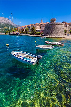 fortress with sea - Anchored Boats in Korcula, Dalmatia, Croatia Stock Photo - Rights-Managed, Code: 700-08765374