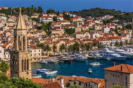 Yachts in the marina at the Old Town of Hvar with St Mark's Chruch bell tower (left) on Hvar Island, Croatia Stock Photo - Rights-Managed, Code: 700-08765393