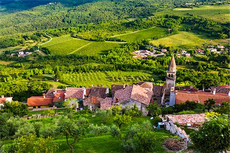 Overview of farmland and looking down on rooftops of the medieval town of Motovun in Istria, Croatia Photographie de stock - Rights-Managed, Code: 700-08765518