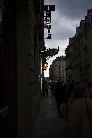 People in line in front of a typical Parisian theater before the rain, Paris, France Stock Photo - Rights-Managed, Code: 700-08765569