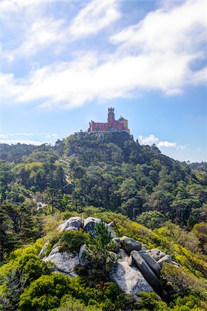 portuguese culture - Scenic overview with the Pena National Palace on the mountain top in Sintra Municipality in the Lisbon Region of Portugal Stock Photo - Rights-Managed, Code: 700-08842643