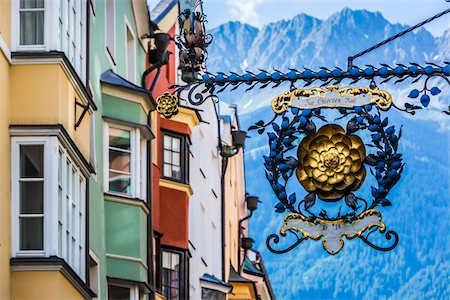 elegant background - Close-up of a metal sign of a golden rose in the Old Town of Innsbruck, Austria Stock Photo - Rights-Managed, Code: 700-08986422