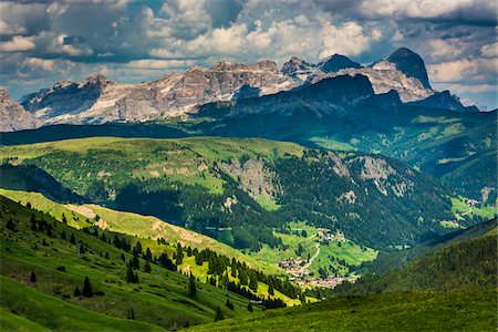 Scenic vista of the Pordoi Pass in the Dolomites in South Tyrol, Italy Stock Photo - Rights-Managed, Code: 700-08986595