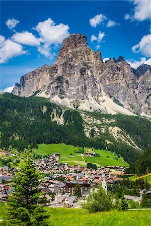 Scenic overview of the township of Corvara in the Dolomites in South Tyrol, Italy Stock Photo - Rights-Managed, Code: 700-08986593