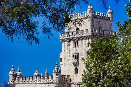 simsearch:841-03871396,k - Upper section of the Belem Tower in Belem District of Lisbon, Portugal Stockbilder - Lizenzpflichtiges, Bildnummer: 700-09226560