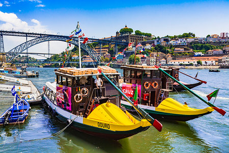 portuguese culture - Tour boats at dock in the harbor in Porto, Norte, Portugal Stock Photo - Rights-Managed, Code: 700-09226609
