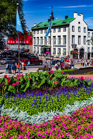 simsearch:700-09226883,k - Flower garden in the public square, Place d'Armes in Old Quebec in Quebec City, Quebec, Canada Foto de stock - Direito Controlado, Número: 700-09226866