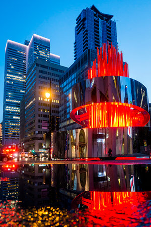 Olympic Torch Sculpture in front of the Canadian Olympic House in downtown Montreal at night, Quebec, Canada Stock Photo - Rights-Managed, Code: 700-09226860