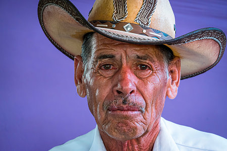 simsearch:700-09273213,k - Close-up portrait of male vendor wearing cowboy hat at the Tuesday Market in San Miguel de Allende, Guanajuato, Mexico Foto de stock - Direito Controlado, Número: 700-09273218