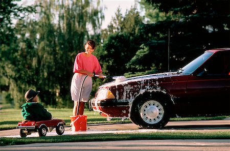 family car wash - Mother and Child Washing Car Stock Photo - Rights-Managed, Code: 700-00008117