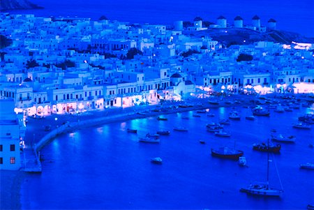 Harbor at Dusk Mykonos, Cyclade Islands, Greece Stock Photo - Rights-Managed, Code: 700-00009515