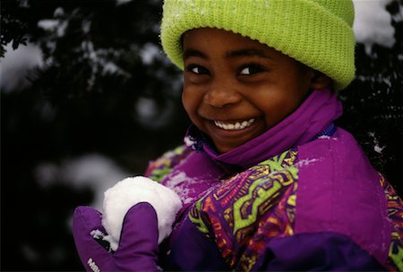 pictures of african american people in the snow - Little Girl Holding Snowball Stock Photo - Rights-Managed, Code: 700-00014063