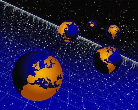simsearch:700-00001546,k - Five Globes Displaying Continents Of The World with Grid in Space Foto de stock - Con derechos protegidos, Código: 700-00014214