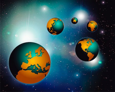 simsearch:700-00012077,k - Five Globes Displaying Continents Of The World in Space Stock Photo - Rights-Managed, Code: 700-00014215