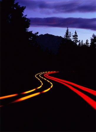 simsearch:700-00011669,k - Light Trails on Road at Dusk Bow Valley Provincial Park Alberta, Canada Stock Photo - Rights-Managed, Code: 700-00014381