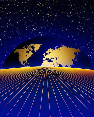 simsearch:700-00035637,k - Globe Rising over Horizon and Grid with Starry Sky North America and Europe Stock Photo - Rights-Managed, Code: 700-00015376