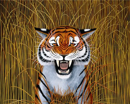 snarling tiger picture - Illustration of Tiger in Tall Grass Stock Photo - Rights-Managed, Code: 700-00016672