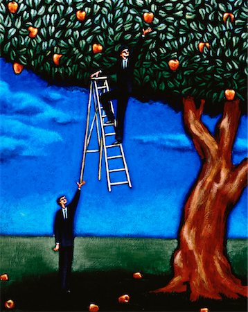 Illustration des hommes d'affaires de cueillette des pommes d'arbre Photographie de stock - Rights-Managed, Code: 700-00016931
