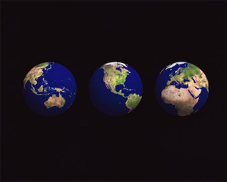 Three Globes Displaying Continents of the World Foto de stock - Con derechos protegidos, Código: 700-00017173