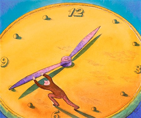 Illustration d'homme d'affaires permanent sur l'horloge, de pousser l'aiguille des minutes Photographie de stock - Rights-Managed, Code: 700-00017449
