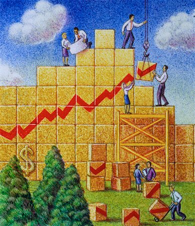 dollar sign and building illustration - Illustration of Business People Building Line Graph Stock Photo - Rights-Managed, Code: 700-00017491