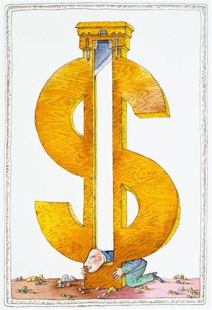 Illustration d'homme d'affaires en Dollar Sign Guillotine Photographie de stock - Rights-Managed, Code: 700-00017578