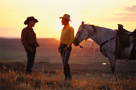 Two Cowboys with Horses Talking, Stock Photo, Picture And Rights