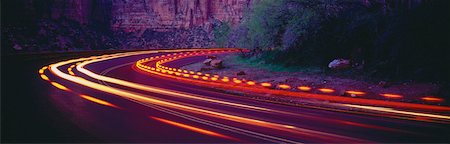 road panoramic blurred - Light Trails on Road at Night Zion National Park Utah, USA Stock Photo - Rights-Managed, Code: 700-00018665