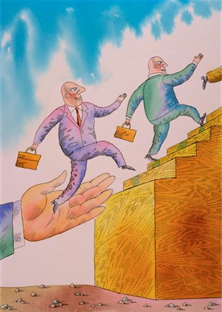 Illustration of Businessmen Being Lifted Up Staircase Stock Photo - Rights-Managed, Code: 700-00018780