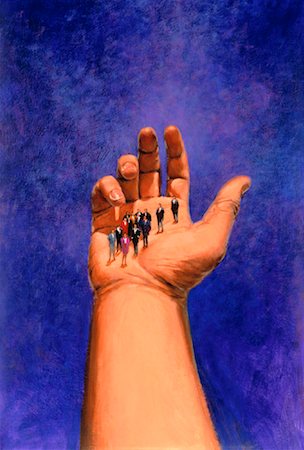 Illustration of Business People Standing on Outstretched Hand Stock Photo - Rights-Managed, Code: 700-00019166