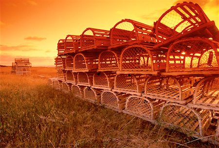 Lobster Traps in Field at Sunrise Seacow Pond Prince Edward Island, Canada Foto de stock - Direito Controlado, Número: 700-00019841