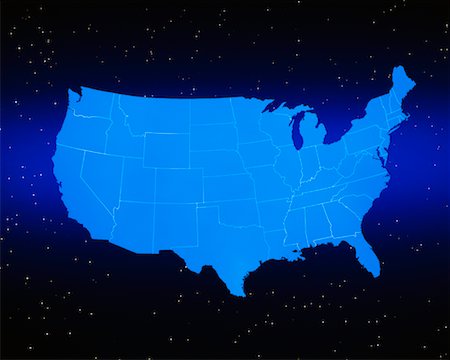 simsearch:700-00011636,k - Map of USA with State Lines and Starry Sky Foto de stock - Con derechos protegidos, Código: 700-00011634