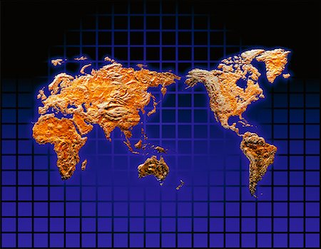 simsearch:700-00005860,k - Relief Map of the World with Grid Copper and Blue Fotografie stock - Rights-Managed, Codice: 700-00012084