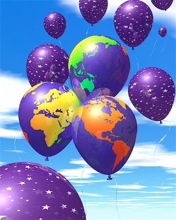 simsearch:700-00042293,k - Balloons with Stars and Balloons Displaying Continents Of the World in Sky Stock Photo - Rights-Managed, Code: 700-00024298