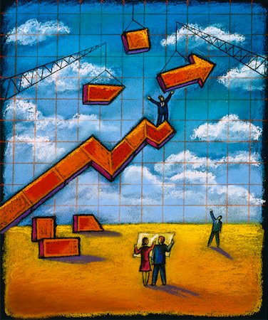 Illustration of Business People Constructing Ascending Line on Graph Stock Photo - Rights-Managed, Code: 700-00024729