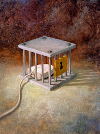 Illustration of Computer Mouse Locked in Cage Foto de stock - Con derechos protegidos, Código: 700-00026066